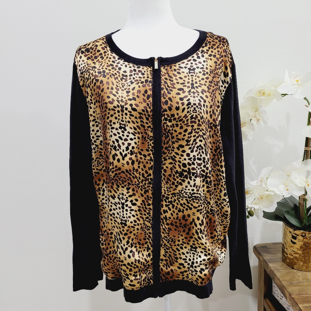 Jones New York Leopard Long Sleeve Cardigan Jacket Size 2X